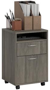 HOMCOM Cassettiera Portadocumenti a 4 Ruote con Ripiano Aperto e Cassetti, in Legno e Metallo, 40x35x60 cm, Grigio | Aosom Italy