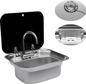 Lavello per camper, rubinetto a 360°, design salvaspazio, nero