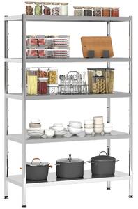 Scaffale da Cucina a 5 Livelli Regolabili 91x40x139 cm in Acciaio Inox Argento