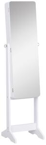 HOMCOM Armadio Portagioie Portagioielli con Specchio Regolabile e Illuminazione LED, Legno, Bianco, 30x146x36 cm
