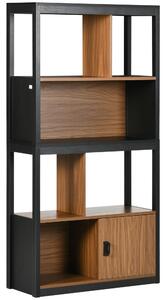 HOMCOM Mobile Libreria 4 Livelli Aperti con Armadietto, in Truciolato e MDF, 76.5x30x150 cm, Marrone e Nero|Aosom