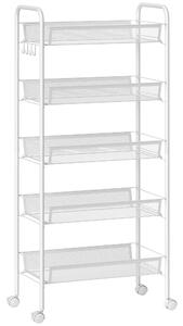 HOMCOM Carrello da Cucina Salvaspazio a 5 Livelli con Cestini a Rete in Acciaio, 45x26.5x106cm, Bianco