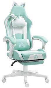 HOMCOM Sedia da Gaming Reclinabile con Poggiapiedi e Cuscini, in Finta Pelle e Spugna, 65x62x116-124 cm, Bianco e Azzurro | Aosom Italy