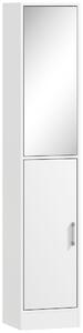 Kleankin Mobile Colonna Bagno in Legno a 5 Ripiani con Anta a Specchio Apribile, 32x28x162 cm, Bianco | Aosom Italy