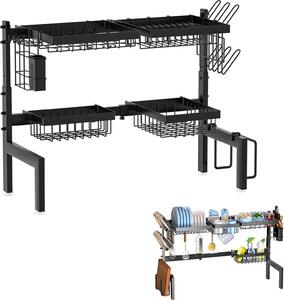 Scolapiatti, regolabile in altezza, design a 2 livelli, nero
