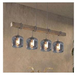 Brilagi - Lampadario sospeso con cavo WOOD GLASS 4xE27/60W/230V pino/grigio/grigio fumé