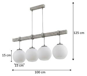 Brilagi - Lampadario su cavo WOOD GLASS 4xE27/60W/230V pino/grigio/bianco