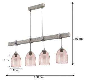 Brilagi - Lampadario a cavo WOOD GLASS 4xE27/60W/230V pino/grigio/beige fumé