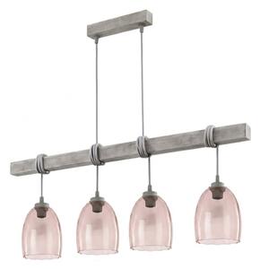 Brilagi - Lampadario a cavo WOOD GLASS 4xE27/60W/230V pino/grigio/beige fumé
