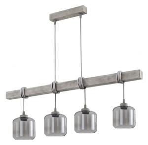 Brilagi - Lampadario sospeso con cavo WOOD GLASS 4xE27/60W/230V pino/grigio/grigio fumé