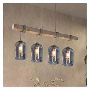 Brilagi - Lampadario sospeso a cavo WOOD GLASS 4xE27/60W/230V pino/grigio/grigio fumé