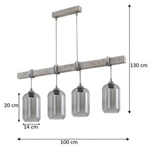 Brilagi - Lampadario sospeso a cavo WOOD GLASS 4xE27/60W/230V pino/grigio/grigio fumé