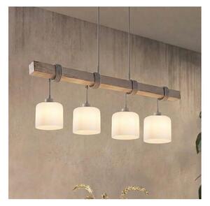Brilagi - Lampadario a cavo WOOD GLASS 4xE27/60W/230V pino/grigio/bianco