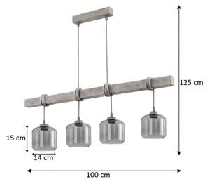 Brilagi - Lampadario sospeso con cavo WOOD GLASS 4xE27/60W/230V pino/grigio/grigio fumé