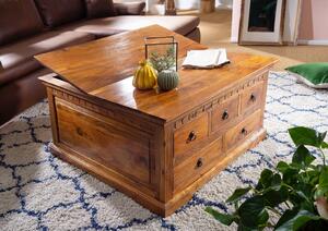 Tavolino da salotto in legno di Acacia 90x90x50 miele dorato laccato OXFORD #0320