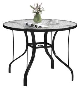 Outsunny Tavolino da Giardino Rotondo con Foro per Ombrellone, in Metallo e Vetro Temperato, Ø96.5x71 cm, Nero