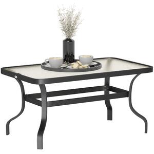Outsunny Tavolino da Esterno Rettangolare in Metallo Nero con Piano in Vetro Temperato, 95x55x46 cm