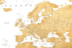 Mappa Detailed map of Europe in gold, Blursbyai