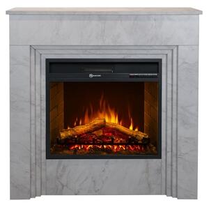 Camino elettrico da terra in legno effetto Marmo Bianco BELLINI L96 x P35 x H96 cm