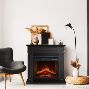 Camino elettrico da terra in legno Nero JEFFERSON L89,5 x H90,5 x P28 cm