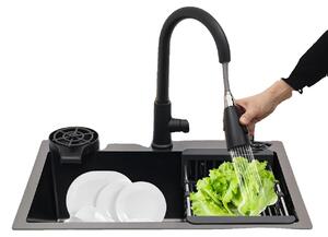 Lavello industriale, in acciaio inossidabile, dimensioni 60x45 cm, profondità 20 cm, miscelatore estraibile con portata massima di 60 cm, scarico a griglia