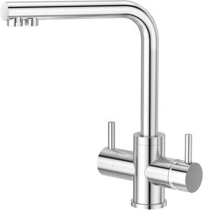 Miscelatore da cucina a 3 vie con filtro per l'acqua, finitura spazzolata, forma a "L". Rubinetto da cucina ad alta pressione per lavello, 3 in 1, rubinetto per acqua potabile