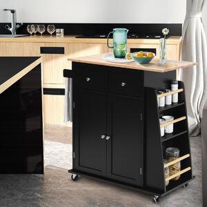 Costway Isola da cucina con contenitore su ruote ripiano regolabile 2 cassetti portaspezie, Carello a 2 porte Nero