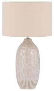 BELIANI Lampada da comodino in Vetroceramica beige 57 cm con motivo a foglia e paralume a tamburo tradizionale