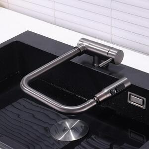 Rubinetto da cucina pieghevole in acciaio inossidabile, con 3 modalità e girevole a 360°, colore grigio