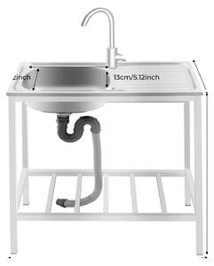 Lavello, in acciaio inossidabile, freestanding, con rubinetto girevole a 360°, finitura argento