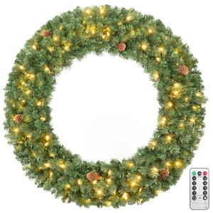 Costway Ghirlanda corona natalizia da 122 cm con 150 luci led per porta finestra e camino, Ghirlanda decorativa con 450 rami 6 pigne