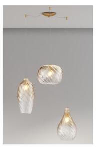 TIDE SOSPENSIONE 3 LUCI OTTONE DECENTRATA CON DIFFUSORI IN VETRO RIGATO AMBRA LAMPADINE ATTACCO E27 MODERNA