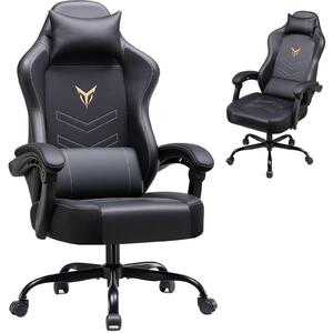 Sedia da gaming GTPLAYER, sedia ergonomica per giocatori, sedia da ufficio con altezza regolabile, dotata di cuscini per la testa e la zona lombare, sedia girevole in ecopelle, colore nero