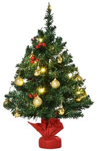 Homcom Albero di Natale Mini con 15 Led Bianchi Caldi e Decorazioni Verde 60cm