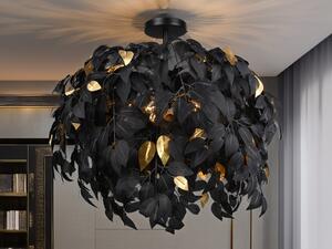 Plafoniera LED grande fantasia foglie paralume Ø70cm in oro nero