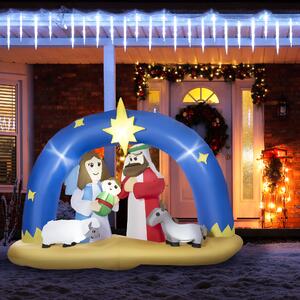 Outsunny Presepe di Natale Gonfiabile con 5 Luci LED Integrate e Gonfiatore Incluso 206x95x157cm