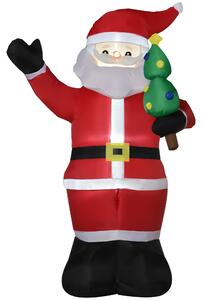 Outsunny Babbo Natale Gonfiabile con Luci LED Bianche, 8 Luci LED nell'Albero e Gonfiatore Incluso, 142x98x245 cm