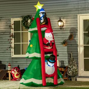 Outsunny Albero di Natale Gonfiabile con Babbo Natale e Luci LED, Gonfiatore Incluso, 162x125x247cm