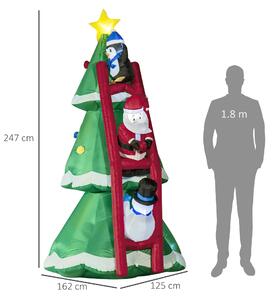 Outsunny Albero di Natale Gonfiabile con Babbo Natale e Luci LED, Gonfiatore Incluso, 162x125x247cm