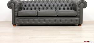 Divano Chesterfield 3 posti grigio in pelle