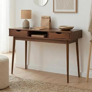 Scrivania STEFANO color castagna - Scrivania da ufficio con 2 cassetti e ripiano in legno massello, scrivania per l'home office, scrivania moderna