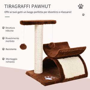 PawHut Tiragraffi per gatto con tunnel,colonna in sisal e palline gioco marrone 40x30x43cm | Aosom.italy
