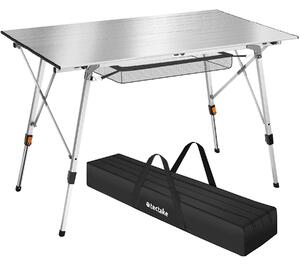 Tectake 404984 tavolo da campeggio in alluminio bastian regolabile in altezza - argento