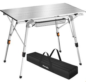 Tectake 404982 tavolo da campeggio in alluminio tina pieghevole e regolabile in altezza - argento