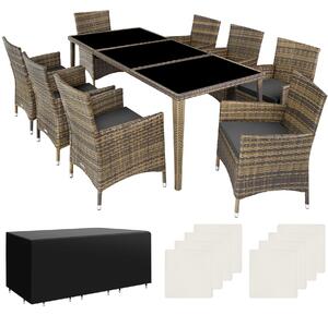 Tectake 403753 set in rattan monaco 8 sedie e 1 tavolo in alluminio, coperture protettive - naturale