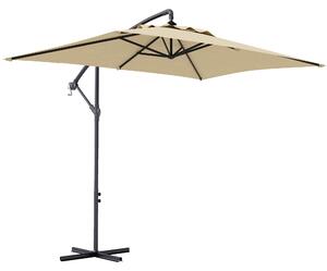 Outsunny Ombrellone da Giardino Decentrato con Base a Croce e Apertura a Manovella, 294x193cm, Beige