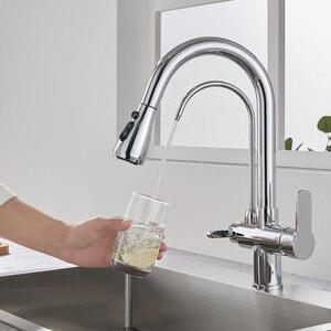Miscelatore da cucina a 3 vie con doccetta estraibile, acciaio inossidabile, cromato