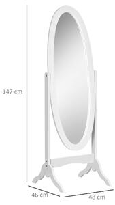 HOMCOM Specchio da Terra Ovale a Figura Intera con Inclinazione Regolabile, 47.5x45.5x154.5cm, Bianco