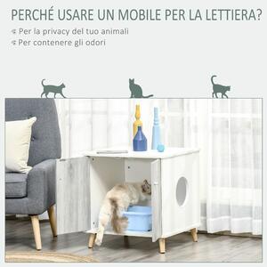 PawHut Mobile Lettiera per Gatti Fino 5.5kg con 2 Ante e Foro d'Ingresso Laterale, 60x55x62.5cm, Bianco e Grigio