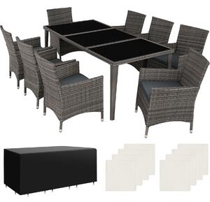 Tectake 403084 set in rattan monaco 8 sedie e 1 tavolo in alluminio, coperture protettive - grigio